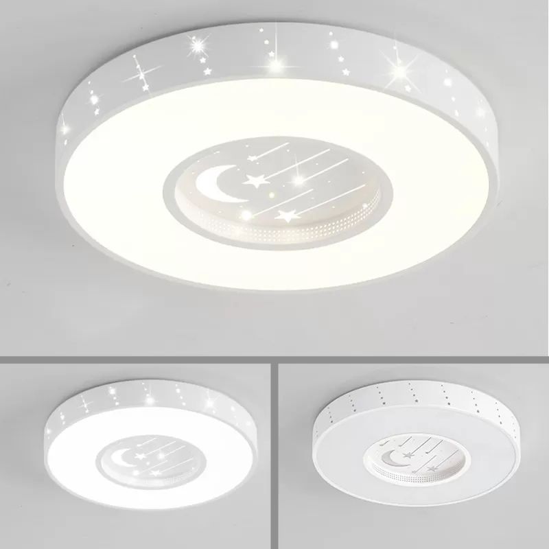 Metal Starry Round Flush Light Girls Bedroom Cartoon Ceiling Mount Light in White