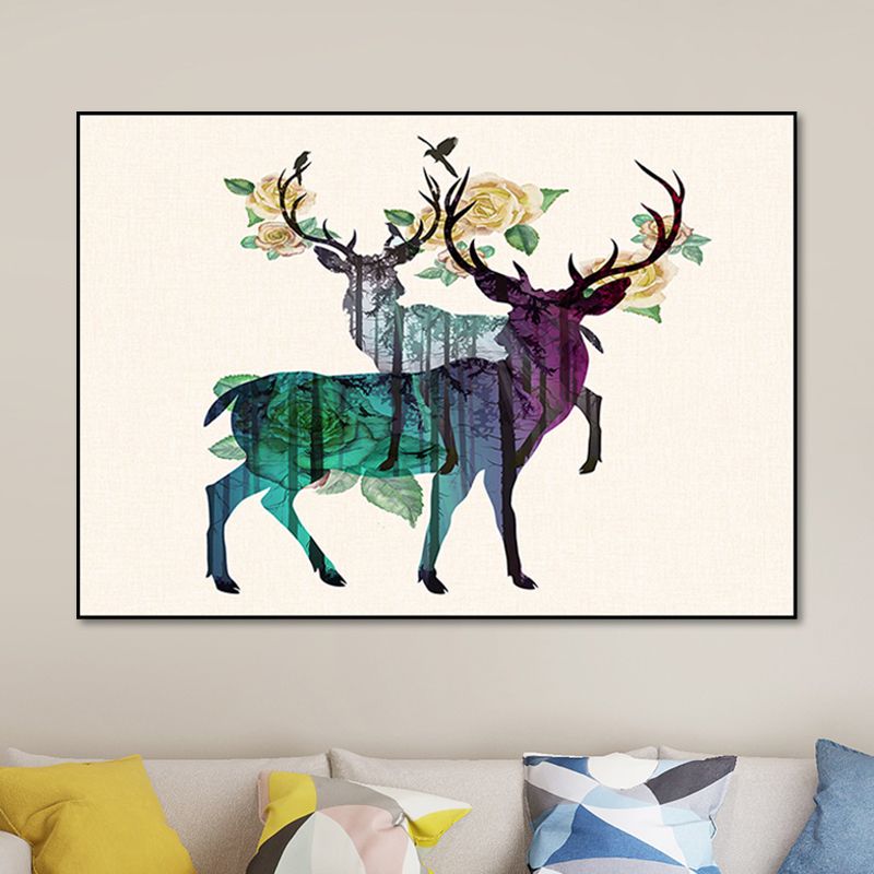 Purple Deers Canvas Print Animal Country Textured Surface Wall Art Above Bed
