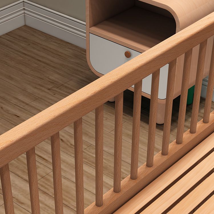 Contemporary Natural Solid Wood Baby Crib with Guardrail Wood Crib