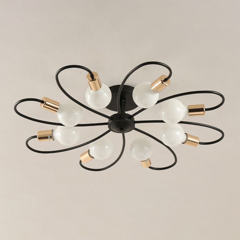 Bare Bulb Industrial Retro Semi-Flush Mount Radial Cast Iron Ceiling Light