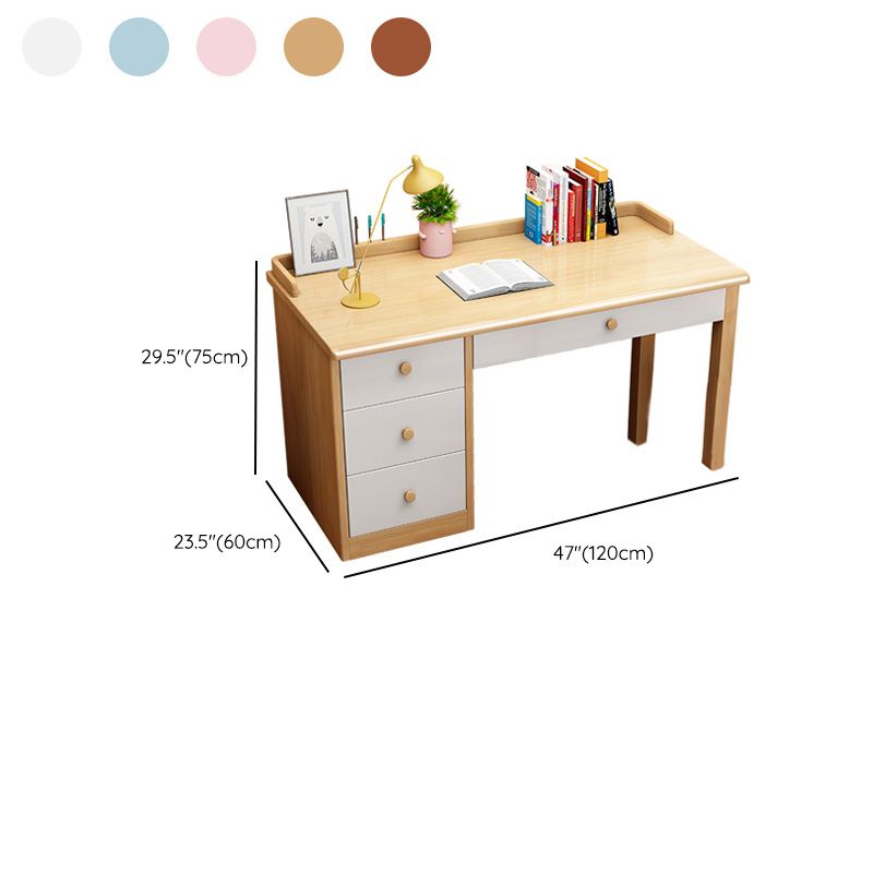 Home Kids Desk and Chair Set 4-Drawer Solid Wood Kids Writing Desk