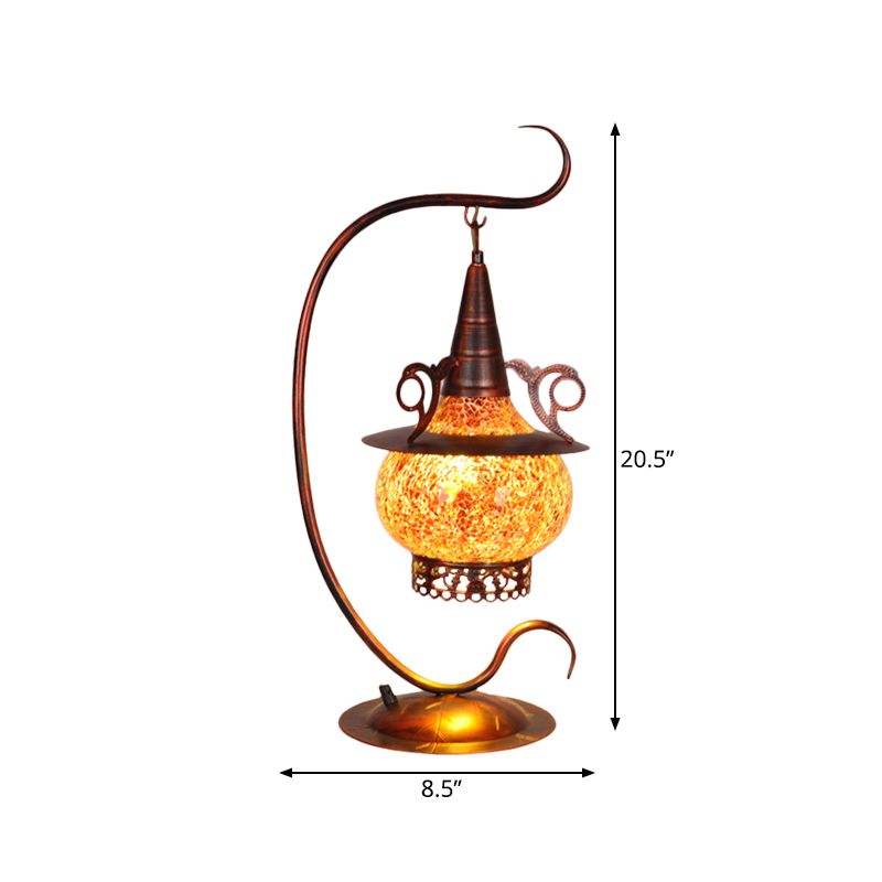 Stove Shaped Bedroom Night Light Art Deco Orange Glass 1 Light Table Lamp with Curly Arm