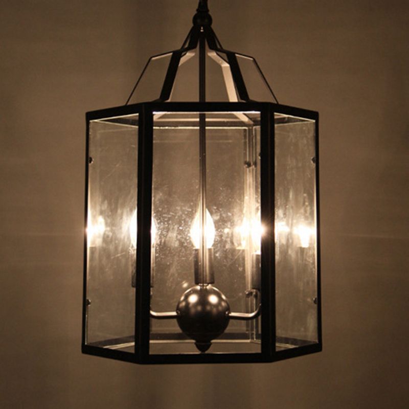 Black 3-Light Pendant Light in Industrial Unique Style Wrought Iron Hanging Lamp with Glass Shade