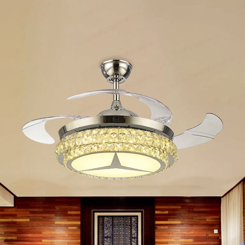 Ronde kristal spoelventilator met 4 bladen Minimalistische woonkamer 42,5 "W LED Semi Flush Light in zilver