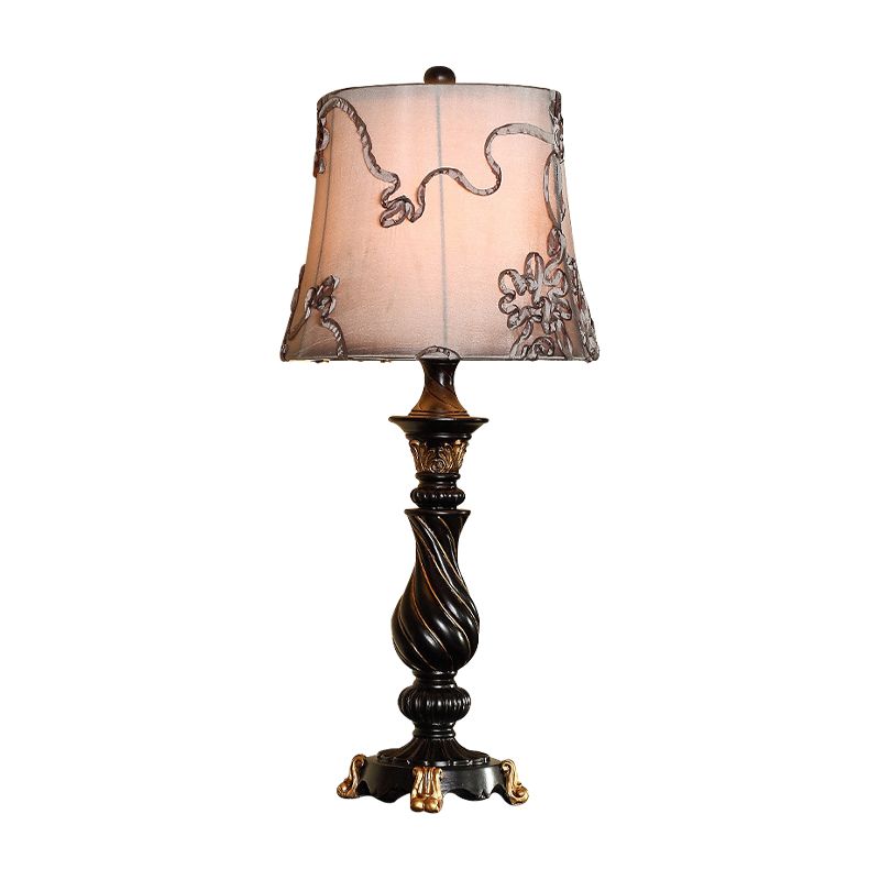 Classic Drum Night Lighting 1 Head Fabric Swirl Patterned Nightstand Lamp in Black with Blaster Base