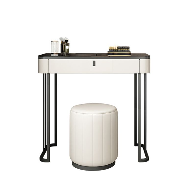 Modern Minimalist White Vanity Table Set 29.53" H Glass Top Vanity Table with Storage