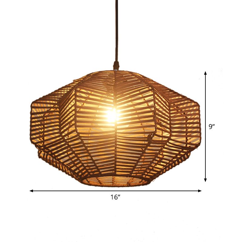 Laser Cut Pendant Lighting Japanese Rattan 1 Bulb Ceiling Suspension Lamp in Coffee