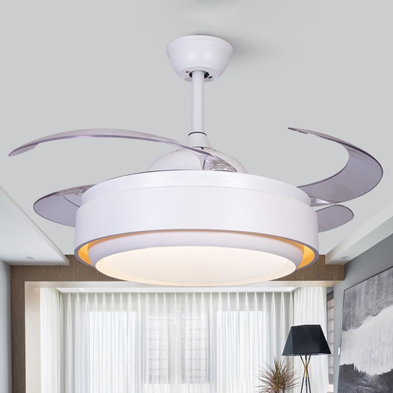 42" Wide Acrylic White Semi Flush Mount Circle LED Contemporary 4 Blades Fan Lighting for Bedroom, Remote/Wall Control