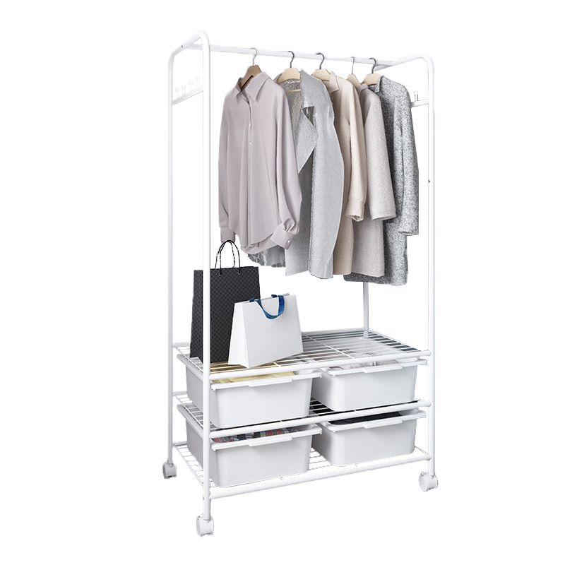 Contemporary Shelves Detail Coat Hooks Metal Coat Rack with Storage