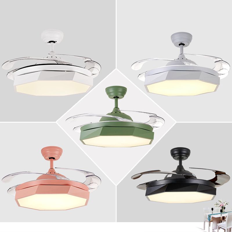 Acryl van 4-bladen Acryl Octagon Hangende ventilatorlamp Macaron 42 "brede LED Semi Flush Light met afstandsbediening