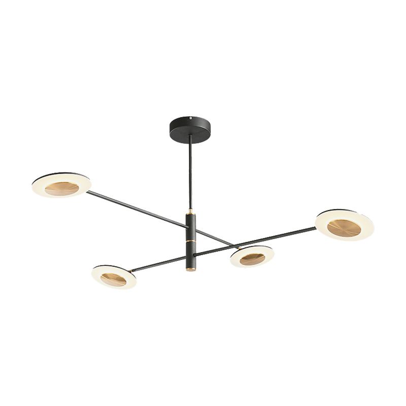 Multi Tiers Disk Chandelier Lamp Metal and Acrylic Postmodern 4/6/8 Lights Black/White Hanging Light for Dining Room