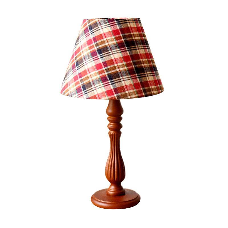 Red/Blue/Green 1 Light Task Lighting Classic Fabric Barrel Shape Night Table Lamp for Bedroom with Wood Base