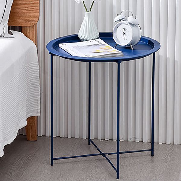 Nordic Round Tray Top Night Table 20" Tall Metal Four-Leg Nightstand