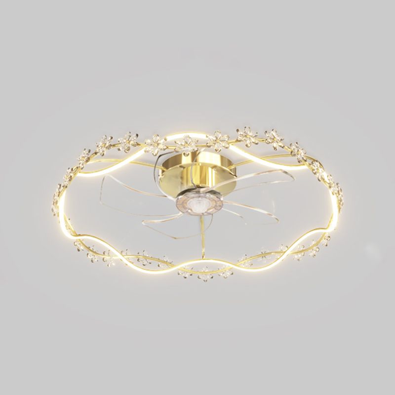 Modern Round Fan Lighting Fixture in Gold Metal and Acrylic LED Ceiling Fan