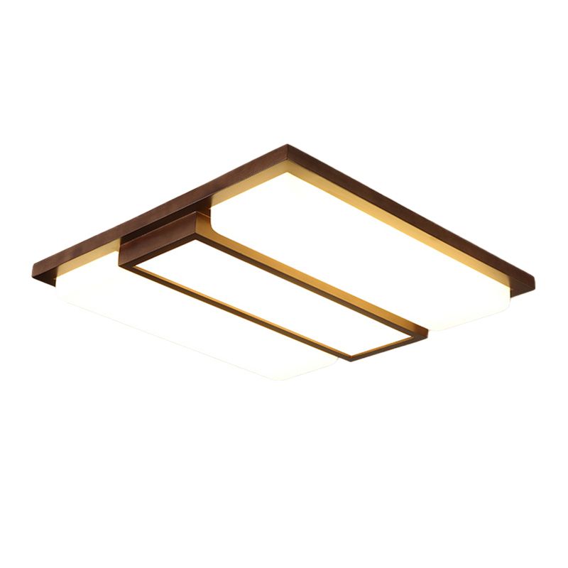 Brown Modern Wood Flush Mount Geometric Shape Ceiling Light with Acrylic Shade for Bedroom