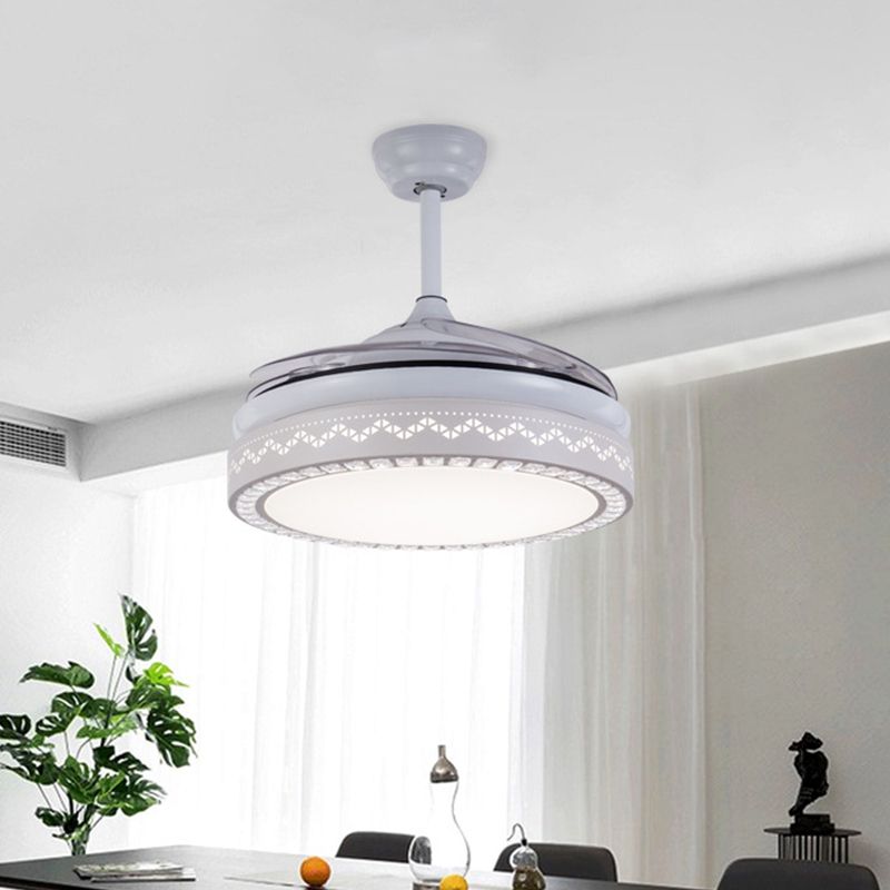 4-Blade Modernist LED Semi Flush Ceiling Light White Hollow-out Round Pendant Fan Lamp with Acrylic Shade, 19" Wide