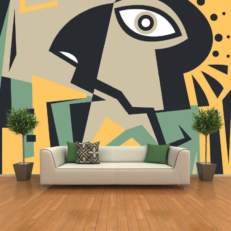 Novelty Ancient Man Wall Murals Yellow-Green Living Room Wall Art, Customized Size