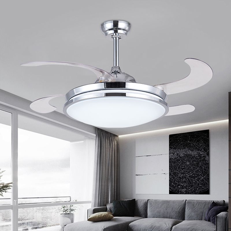 36" Wide LED Acrylic Fan Lighting Modernist Silver Circle Living Room Semi Flush Ceiling Light with 4 Blades, Remote/Wall Control/Remote and Wall Control