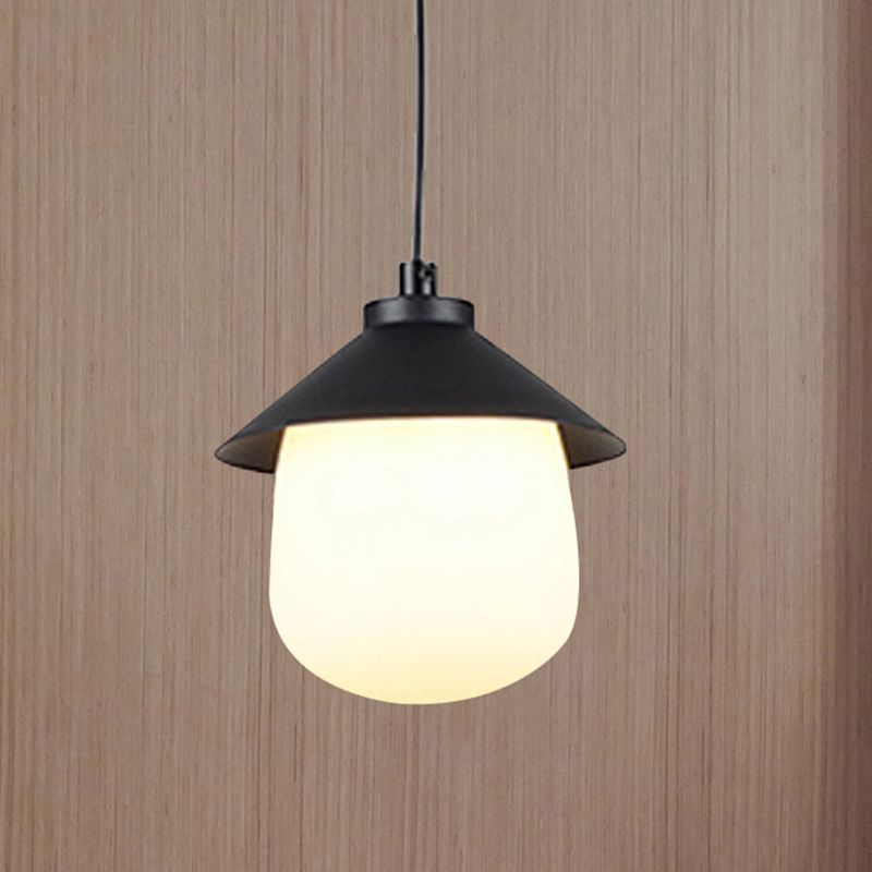 Cone Pendant Lighting with Oval Glass Shade Minimalist Black Hanging Ceiling Light for Dining Room