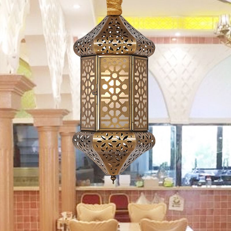 Art Deco colgante hexagonal de metal ligero 1 cabezal accesorio de iluminación suspendida en latón