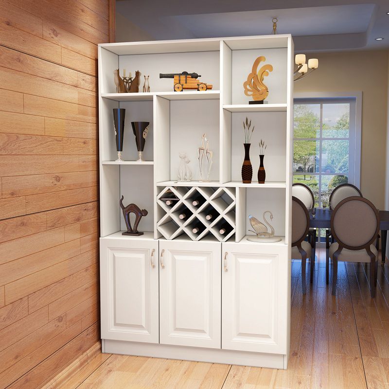 White Manufactured Wood Kitchen Wine Holder with Storage Cabinet