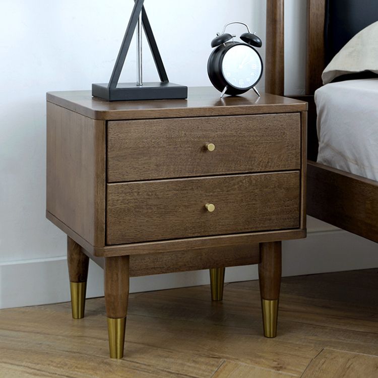 Glam Rubber Wood Accent Table Nightstand Drawers Included with Legs