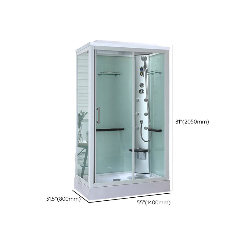 White Framed Rectangle Shower Stall Clear Tempered Glass Shower Stall