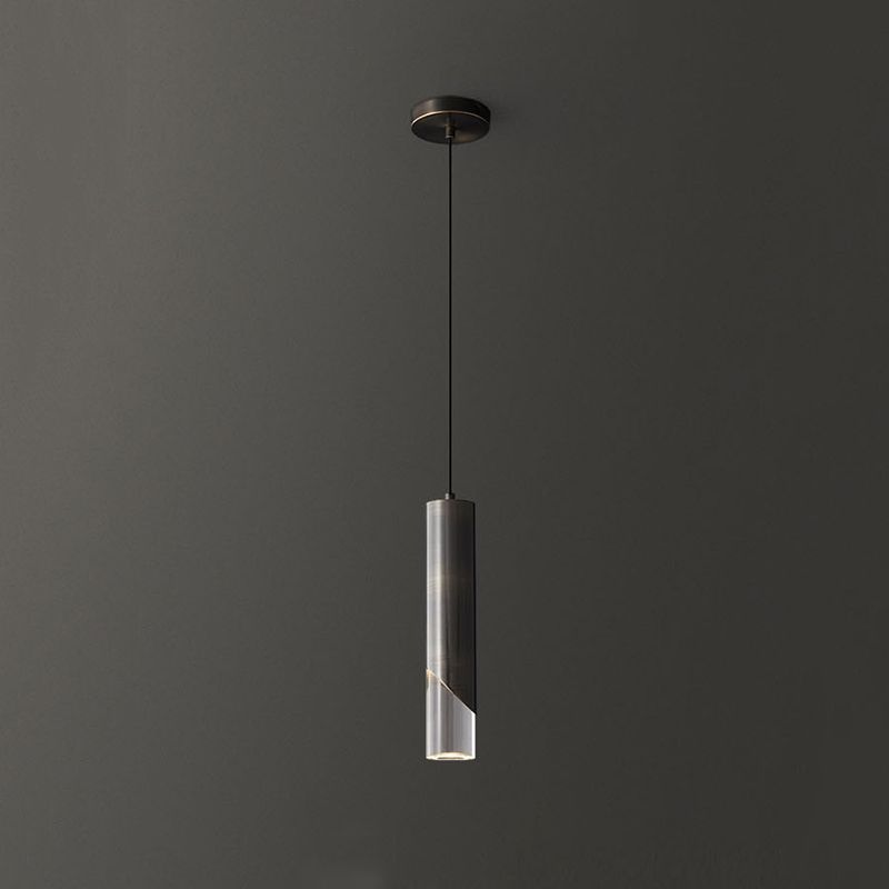 Lampe à suspension cylindrique en cuivre à pendentif unique Creative LED moderne avec une teinte acrylique