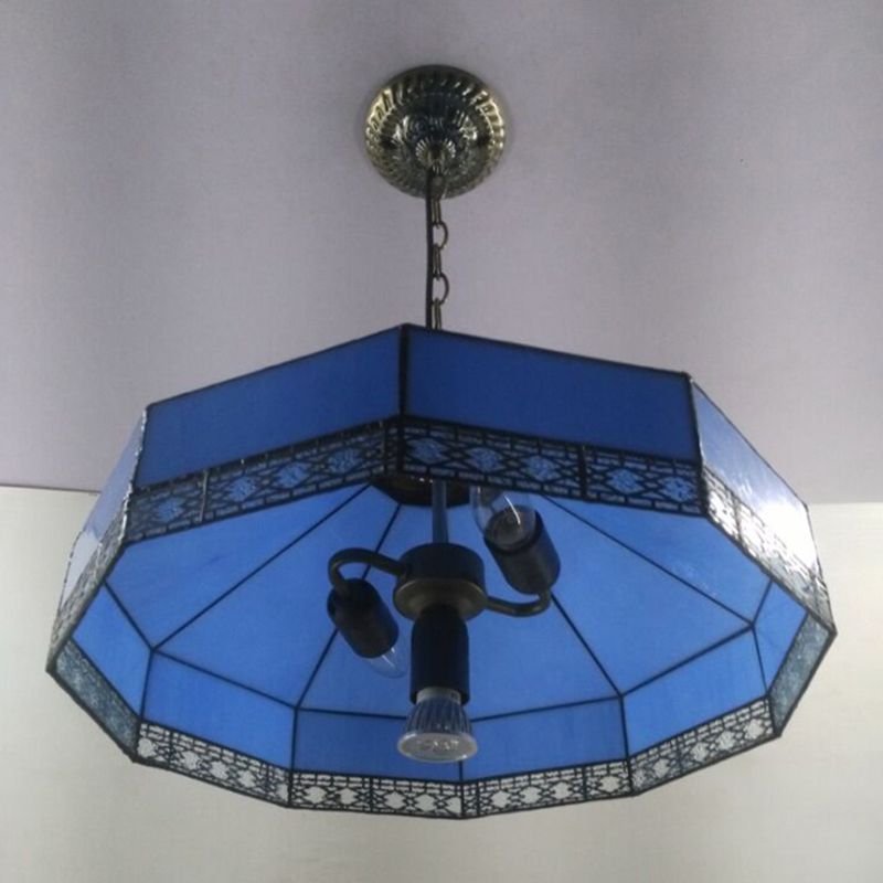 Stained Glass Butterfly Pendant Lamp 5 Lights Tiffany Style Chandelier for Restaurant