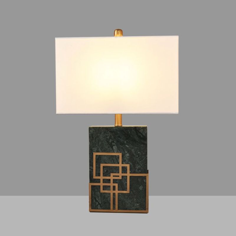 Rectangle Fabric Night Stand Light Modern Style 1-Light Black/White/Green Table Lamp with Marble Pedestal