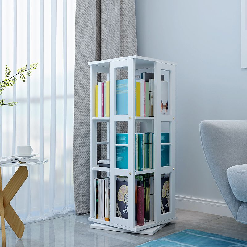 Contemporary Metal Book Shelf Freestanding Standard Bookcase in White/Black