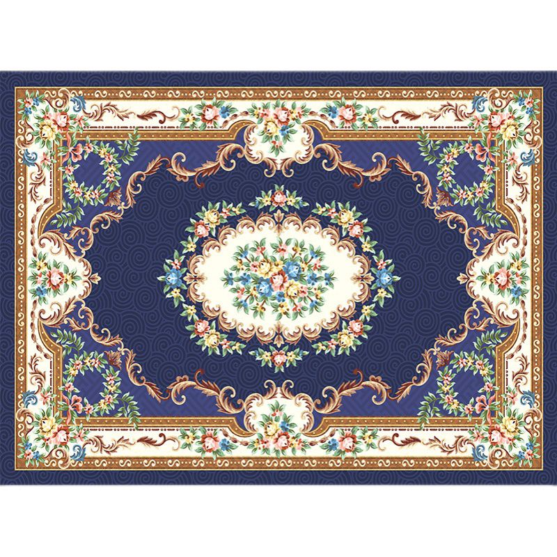 Multicolor Traditional Rug Polyester Carpet Flower Print Indoor Rug Non-Slip Backing for Living Room