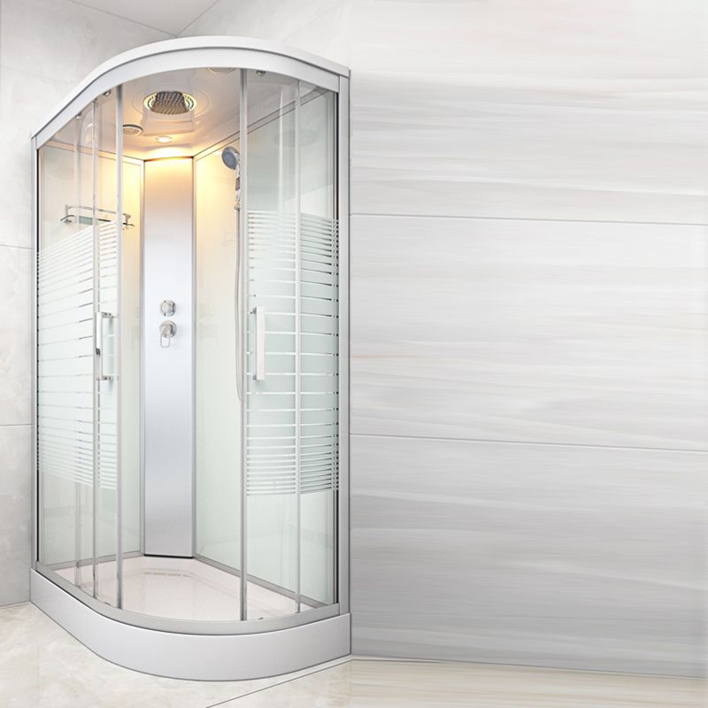 Striped Tempered Glass Shower Stall Framed Shower Stall with Rain Shower