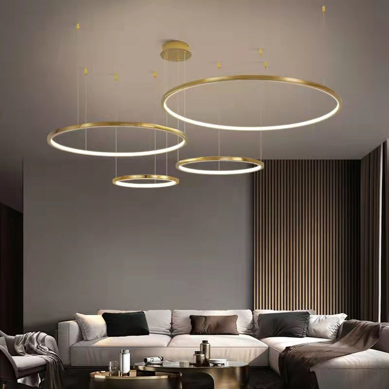 Stainless Steel Golden Chandelier Light Circle Simple Chandelier Lamp