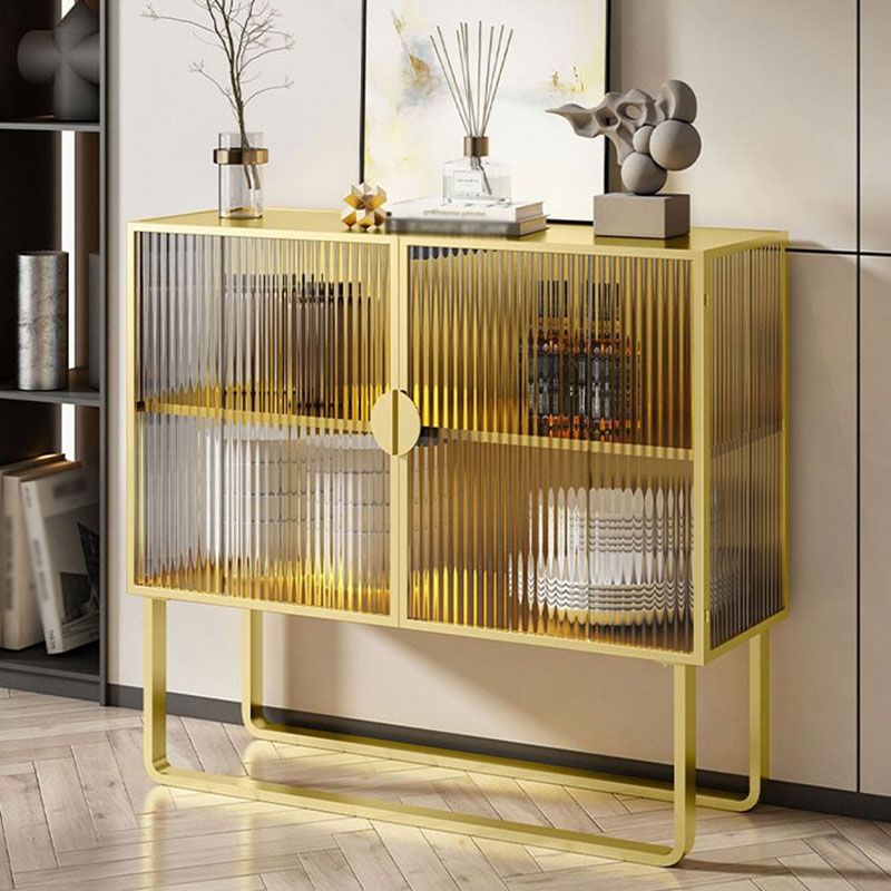 Glam Iron Credenza Striped Glass Doors 39.5"L Cabinets Dining Server for Living Room