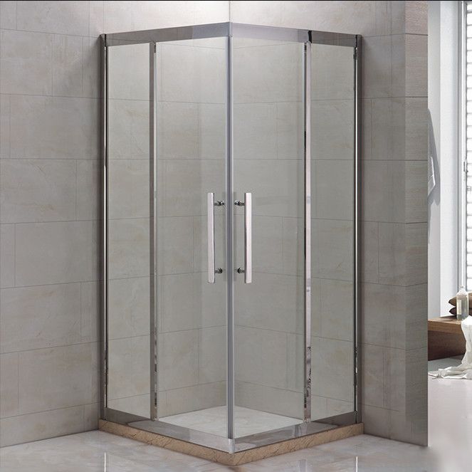 Shower Enclosure Semi-Frameless Single Sliding Square Black Shower Stall