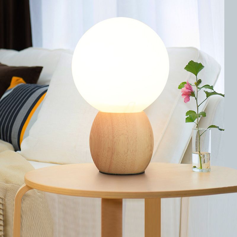 Orb Bedside Table Lamp Frosted Glass 1 Head Minimalist Night Lighting with Wood Base