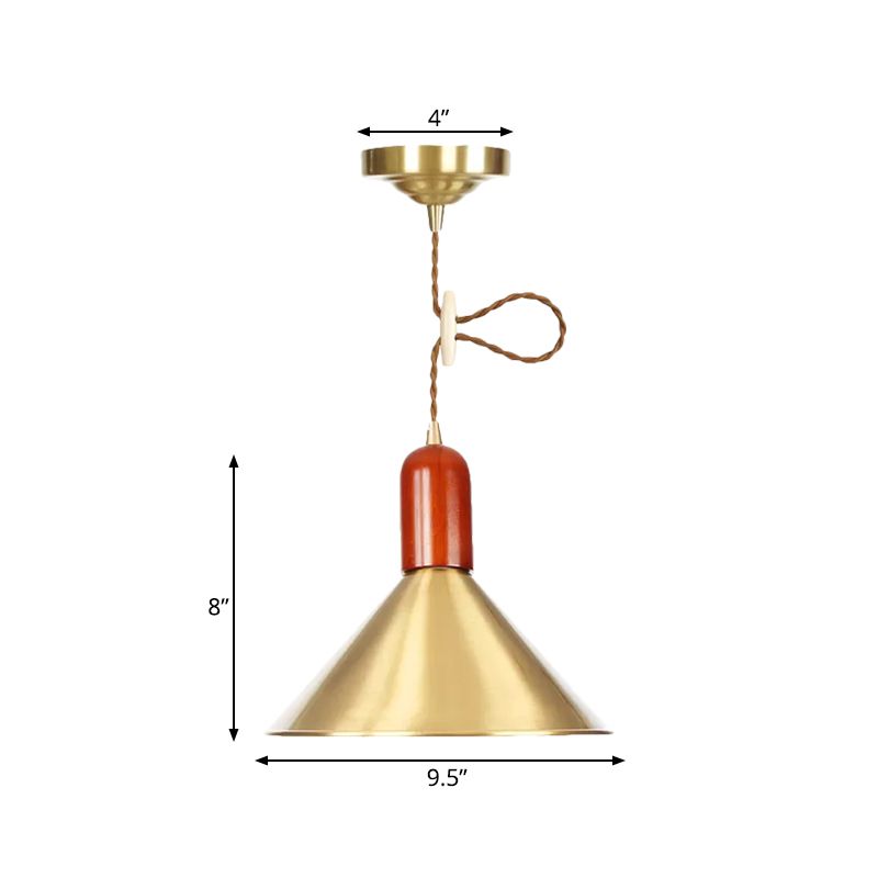 Gouden conische hanger plafondlicht vintage stijl 1 lichte woonkamer uitbreidbare hanglamp