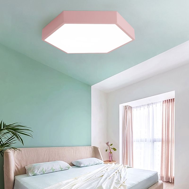 Modern Creative Hexagon LED Massimale Light Lacquered Iron Macaron Flush Mount with Acrylic Shade