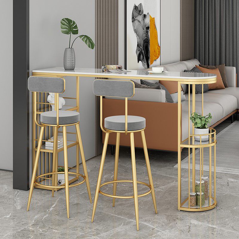 Contemporary Style Bar Table Stone Double pedestal Bistro Bar Desk with Storage