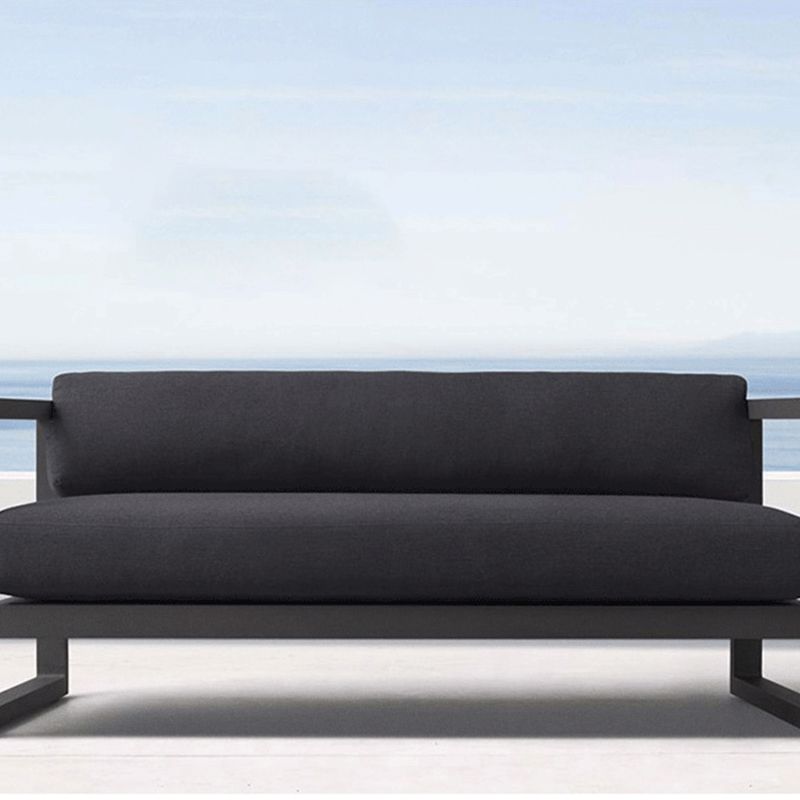 Contemporary Black Symmetrical Outdoor Patio Sofa with Cushion