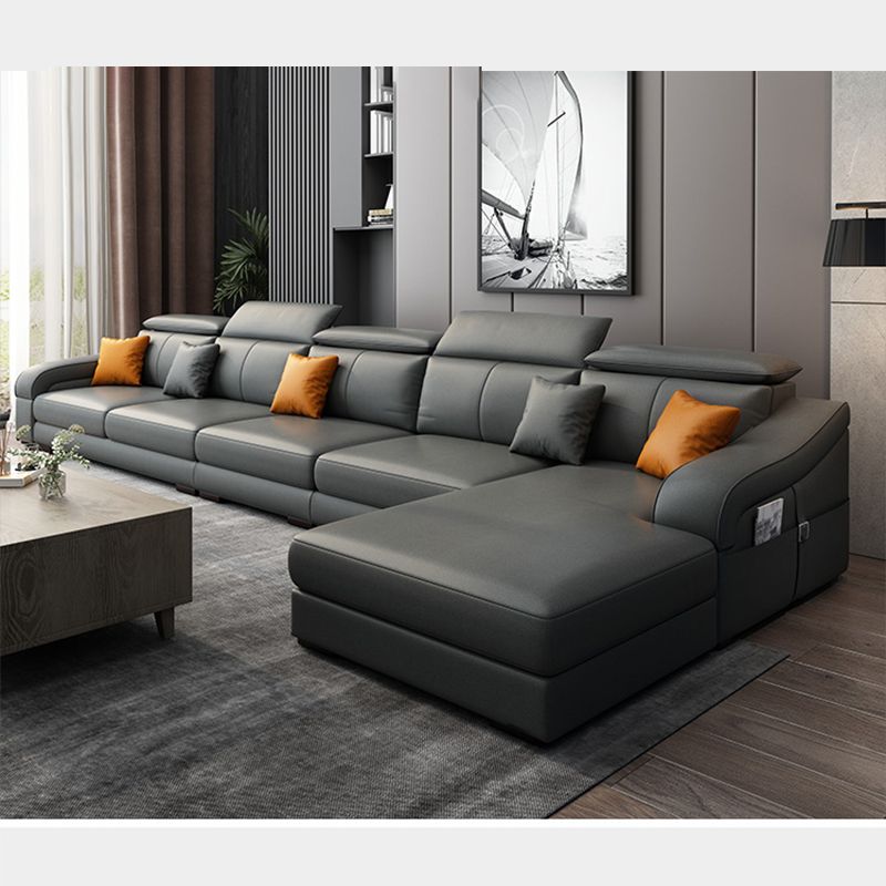 Modern Cushion Back Sectional Sofa 33.46"High Sloped Arms Sectionals with Storage, Grey