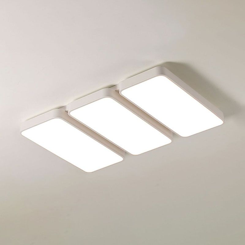 White 3-Light LED Flush Mount in Modern Minimalist Acrylic Rectangular Ceiling Light