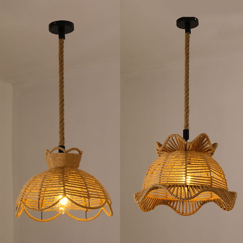 Pendre de corde de chanvre tissé à la main Style de pays 1 tête de salle à manger de la tête Lumière en beige