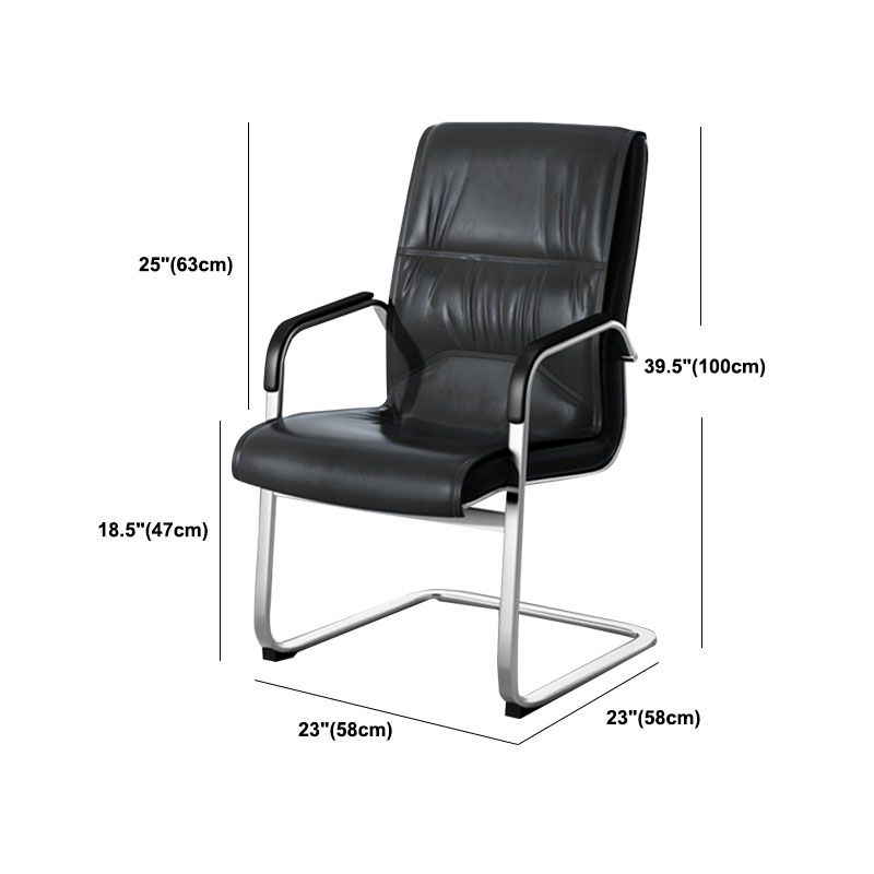 High Back Fixed Arms Chair Leather Black Faux Leather Office Chair