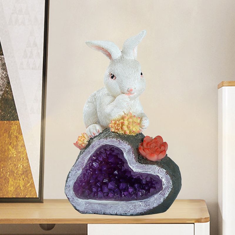 White Rabbit Solar Path Lighting Ideas Cartoon LED Resin Table Lamp for Courtyard