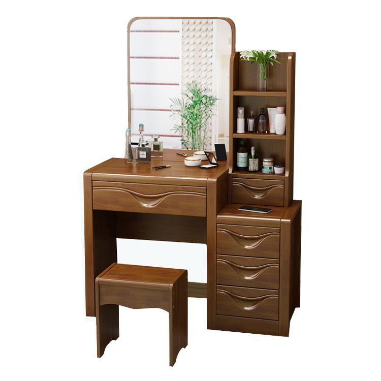 Traditional Solid Wood Vanity Makeup Table with Drawers and Mirror