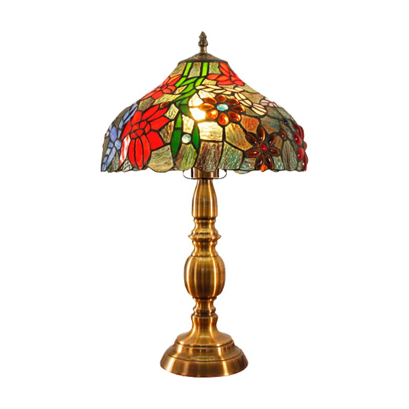 Bowl Task Lighting Traditional Cut Glass 1 Head Brass Night Table Light with Flower and Bird Pattern