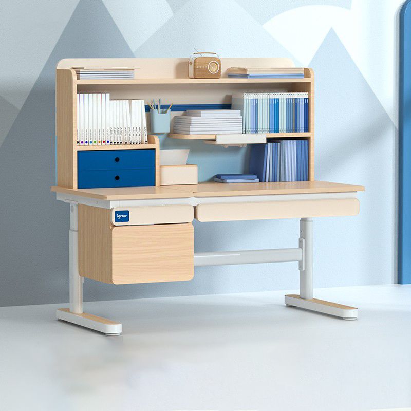 Adjustable Study Desk Home Solid Wood Student Desk with Storage Shelves