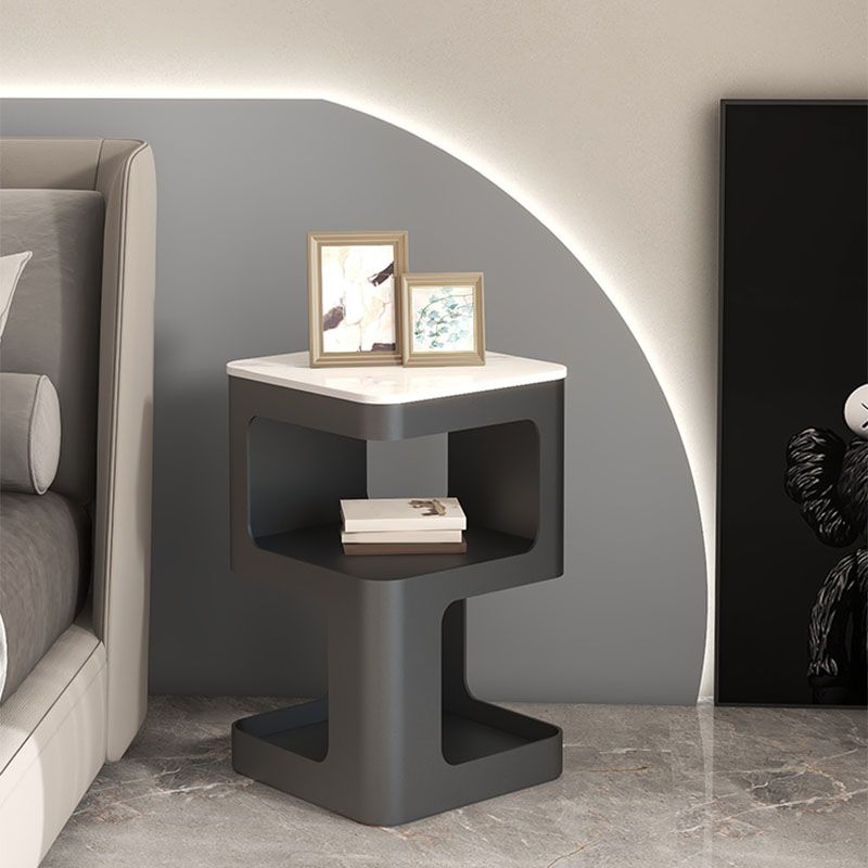 Glam Accent Table Nightstand Metal/Stone Night Table for Bedroom